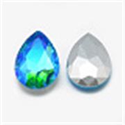 Teardrop Glass Faceted Cabochon Deep Sky Blue AB 14x10x5mm Each