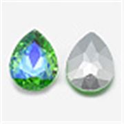 Teardrop Glass Faceted Cabochon Green AB 14x10x5mm Each