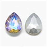 Teardrop Glass Faceted Cabochon Dark Khaki AB 14x10x5mm Each