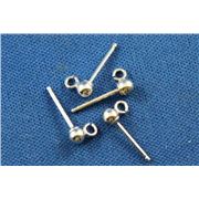 Earring Ball Stud 4mm with loop per pair Sterling Silver  per pr