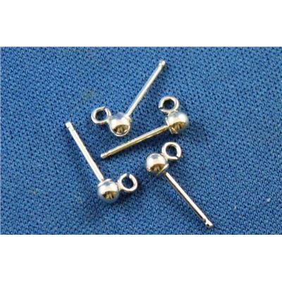 Earring Ball Stud 4mm with loop per pair Sterling Silver  per pr