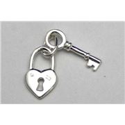 Charm Padlock Key Sterling Silver  ea