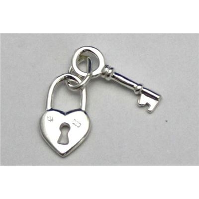 Charm Padlock Key Sterling Silver  ea