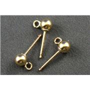 Ball Stud & Bail Rolled Gold 14K 4mm per pair ea