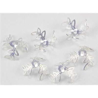 Bead Cap Large 3 Leaf Silver  12mm ea