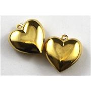 Charm Puffy Heart Gold 15mm each