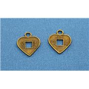 Charm Heart w/ Square Cut Out Antique Brass 14mm ea