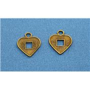 Charm Heart w/ Square Cut Out Antique Brass 14mm ea