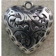 Charm Carved Filigree Heart Antique Silver 26x14mm ea
