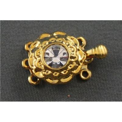 Clasp Rose Crystal 3 Strand Gold 13mm ea