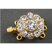 Clasp Rosette Crystal 3 Strand Gold 13mm ea