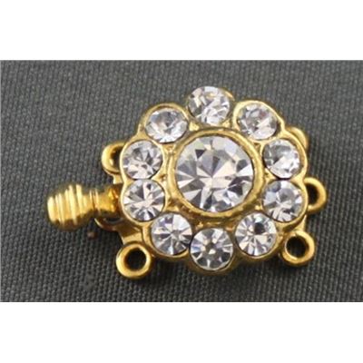 Clasp Rosette Crystal 3 Strand Gold 13mm ea