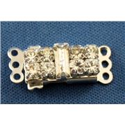 Clasp Rectangle Crystal 3 Strand Silver 20x8mm ea