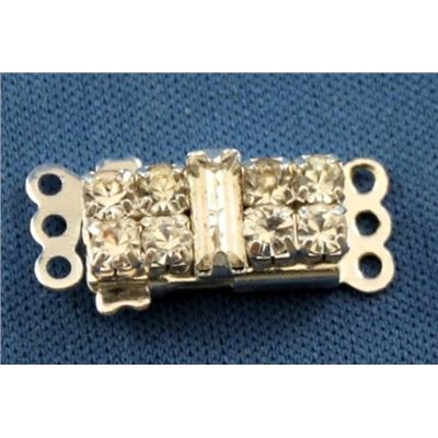 Clasp Rectangle Crystal 3 Strand Silver 20x8mm ea