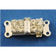 Clasp Rectangle Crystal 2 Strand Silver 20x8mm ea