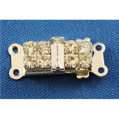 Clasp Rectangle Crystal 2 Strand Silver 20x8mm ea