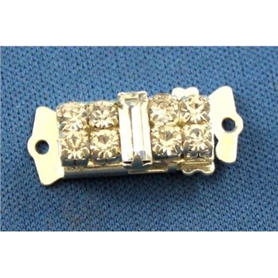 Clasp Rectangle Crystal 1 Row Silver 20x8mm ea