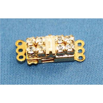 Clasp Rectangle Crystal 3 Strand Gold 20x8mm ea