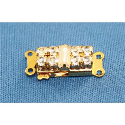 Clasp Rectangle Crystal 2 Strand Gold 20x8mm ea