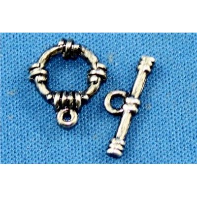 Clasp - Toggle Banded Antique Silver 9mm ea