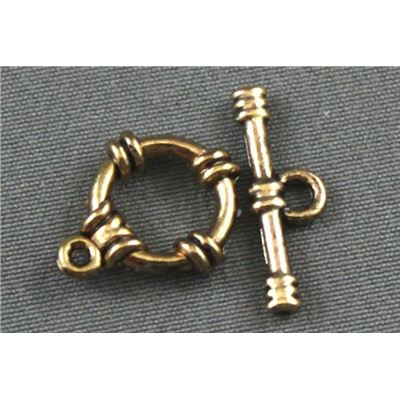 Clasp - Toggle Banded Antique Gold 9mm ea