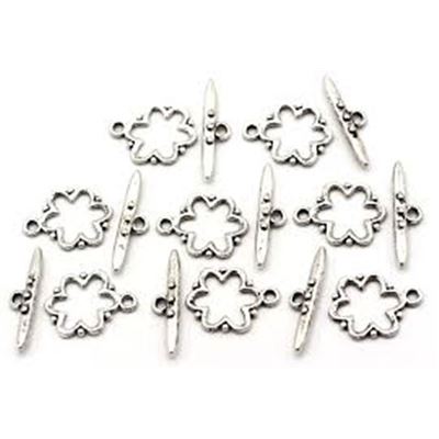 Clasp - Toggle  Flower Antique Silver 19x15mm ea