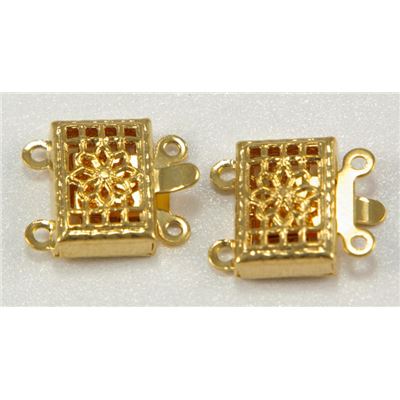 Clasp Square 2 Strand with Flower Gold 12x11mm ea