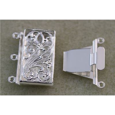Clasp Push Pull 3 Strand Rectangle Silver 13x22mm ea