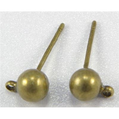 Earrings  Ball Stud with Bail (per pair) Antique Brass 5mm ea