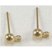 Earrings  Ball Stud with Bail (per pair) Gold 4mm ea