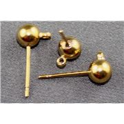 Earrings  Ball Stud with Bail (per pair) Gold 5mm ea