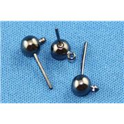 Earrings  Ball Stud with Bail (per pair) Black Nickel 5mm ea