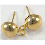 Earrings  Dome Stud (per pair) Gold 8mm ea