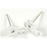 Earrings  Pad Stud with Bail (per pair) Silver 6mm ea