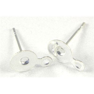 Earrings  Pad Stud with Bail (per pair) Silver 6mm ea