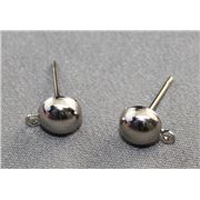 Earrings  Dome Stud (per pair) Nickel 6mm ea