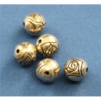 Filler Bead  Rose Antique Silver 10mm ea