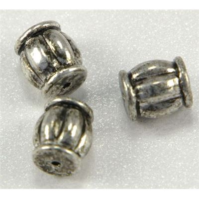 Filler Beads Small Corrugated Barrel Antique Silver  ea