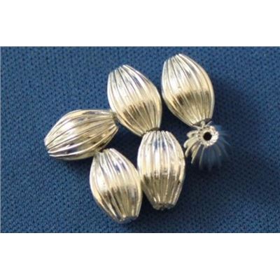 Filler Beads  Corrugated Oval Flute Silver 6mm ea