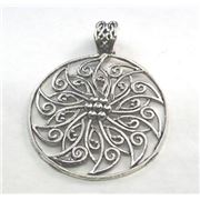 Pendant Tibetan Large Round Flower Antique Silver 55mm ea