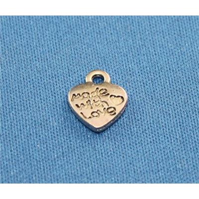 Charm Heart - Made with love- Lead Free & Nickel Free Antique Silver 10mm ea