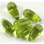 Czech Glass Drop Green Transparent 10x6mm ea