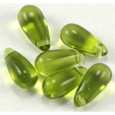 Czech Glass Drop Green Transparent 10x6mm ea