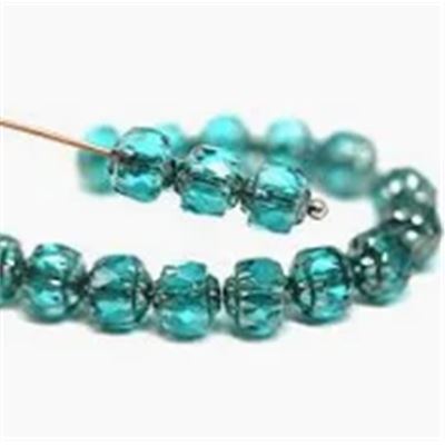 Antique Octagonal Silver Teal Transparent 6mm ea