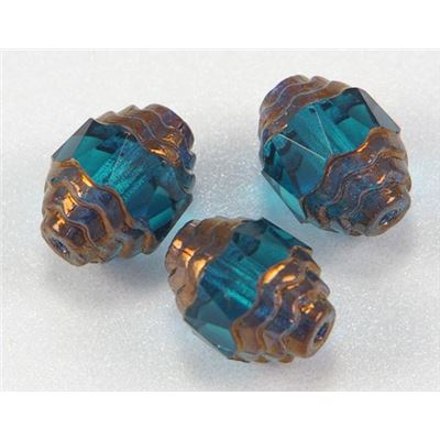 Antique Octagonal Bronze Oval Teal Transparent 10x8mm ea