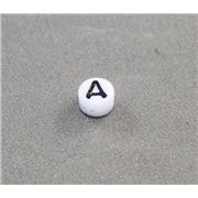 Alphabet Beads - A White with Black Opaque 7mm ea