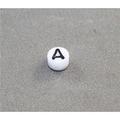 Alphabet Beads - A White with Black Opaque 7mm ea