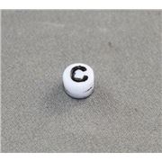 Alphabet Beads - C White with Black Opaque 7mm ea