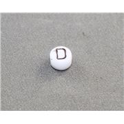Alphabet Beads - D White with Black Opaque 7mm ea