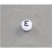 Alphabet Beads - E White with Black Opaque 7mm ea